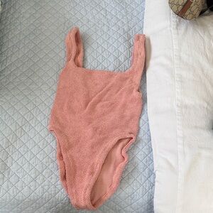 Hunza G Textured Pink One-Piece Swim Bodysuit